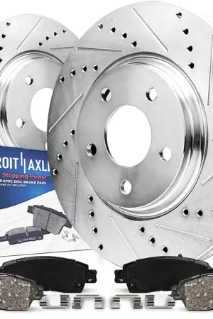 4pc Front Drilled Slotted Rotors and Ceramic Brake Pads Kit Warranty Included